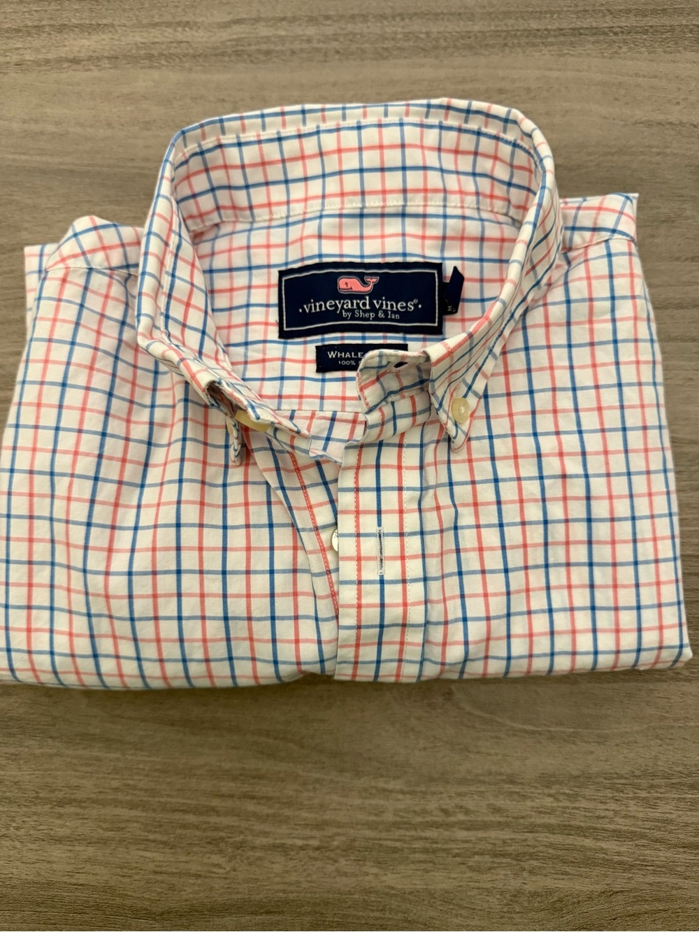 Vineyard Vines Men’s Button-Down Shirt – White with Blue & Red Windowpane